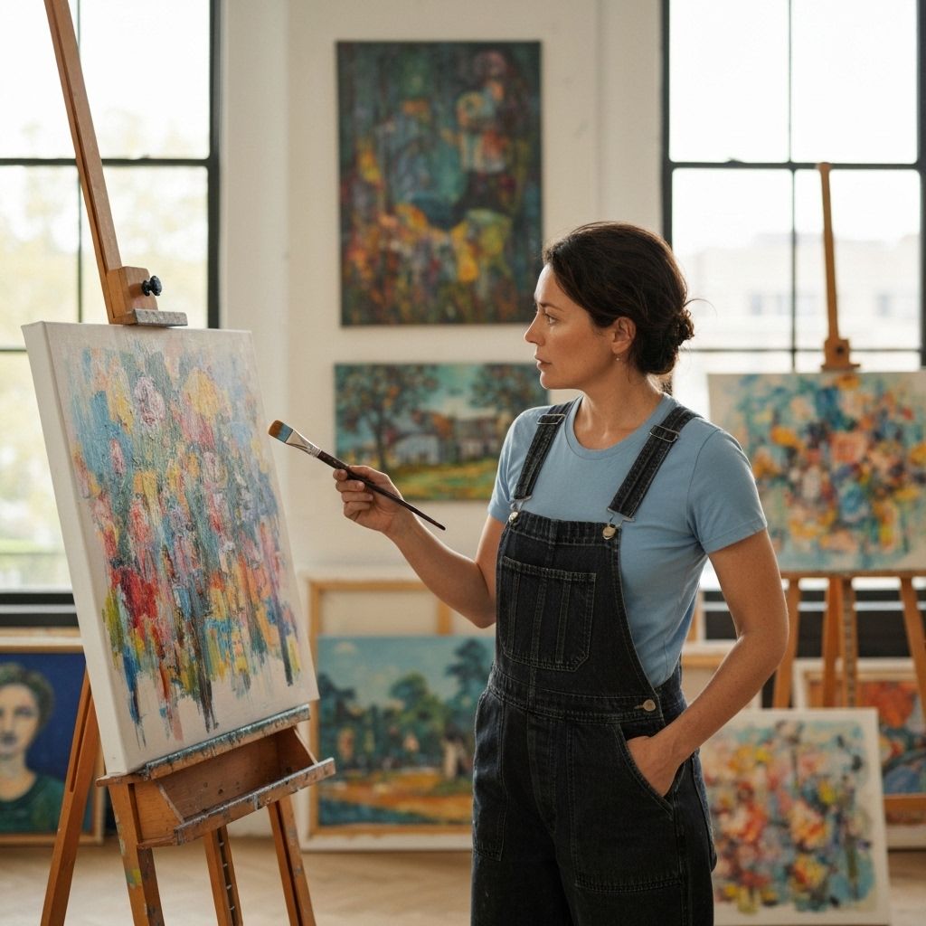 Jillian Agnus in her studio surrounded by her artwork